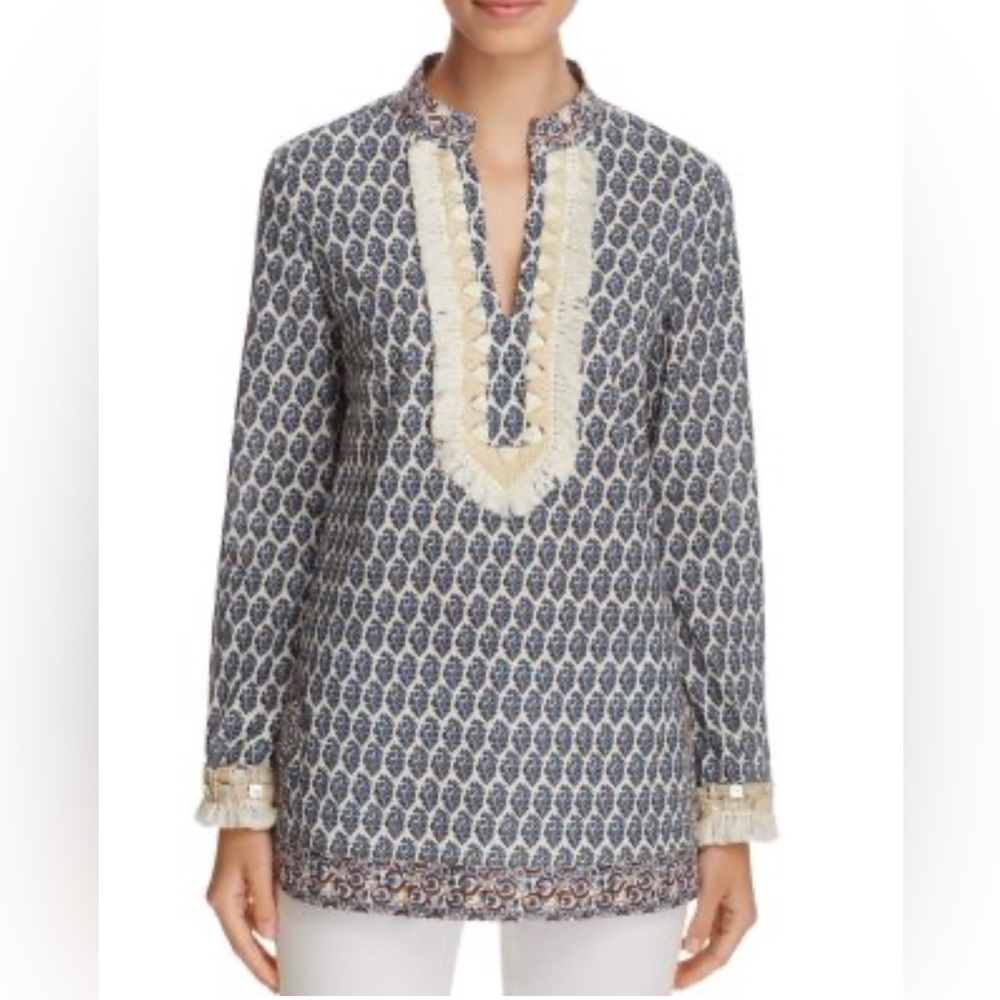Tory Burch Ivory and Navy Paisley Tunic 6